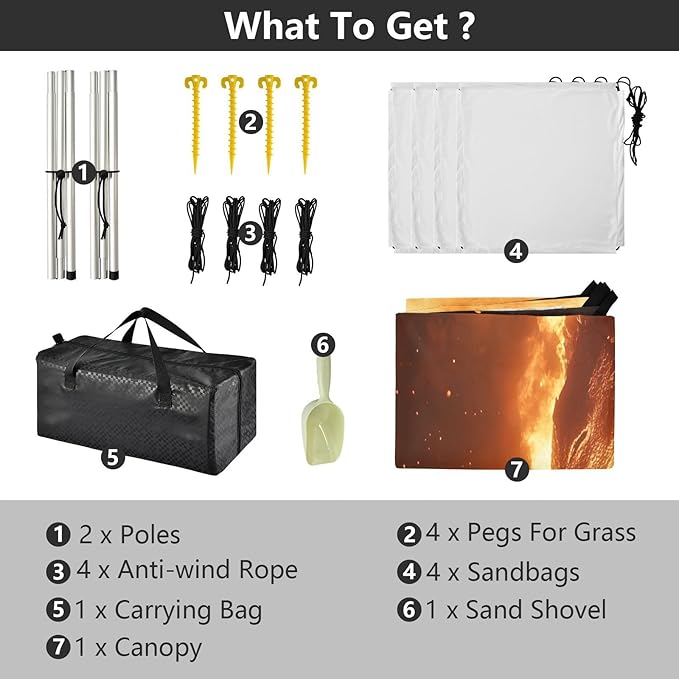 Fiery Dragon Beach Tent Sun Shelter Set UPF50+ UV Protection 10.5 x 9.19 FT Camping Shade Canopy with Sandbags Sand Anchors Carrying Bag and Others