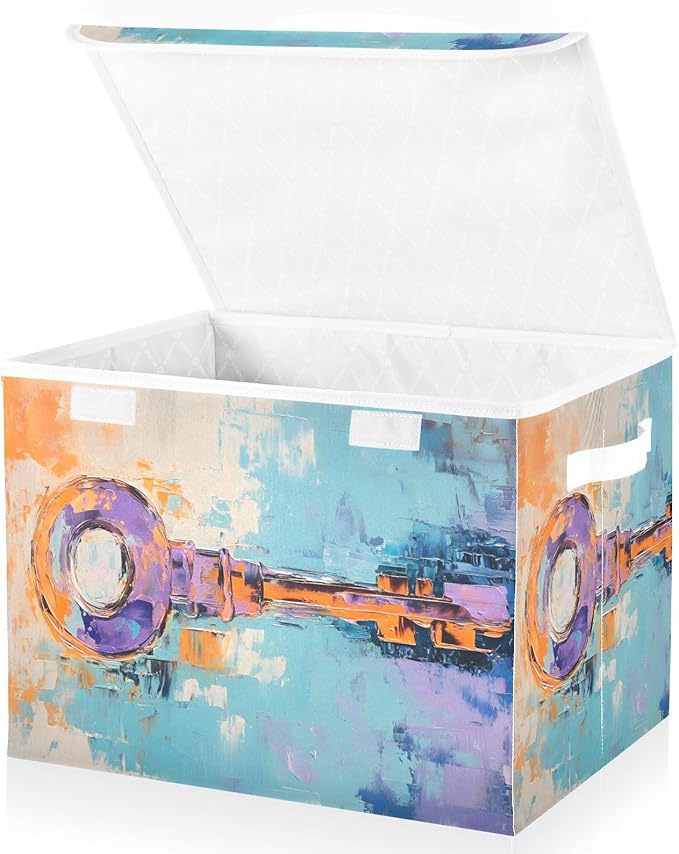 AIXIWAWA Lidded Storage Cube (Painting Key) Fabric Foldable Closet Bins with Flip Lid and Handles Organizer Basket Container 16.5 x 12.6 x 11.8 IN