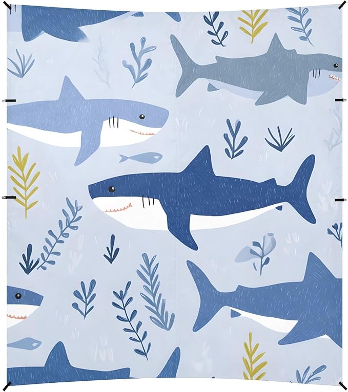 ALAZA Shark Grass Pattern Beach Tent Sun Shelter Portable Canopy Sunshade for Outdoor Camping Picnics Backyard Fun 10x9 ft