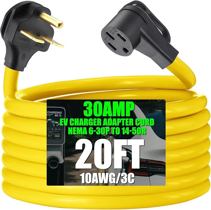 Kanayu 20FT NEMA 6-30P to 14-50R EV Charger Adapter Cord 30 Amp 240V HVAC to 50 Amp Level 2 EV Charging Power Adaptor Cord STW 10 AWG/3C ETL Listed (Not for RV or Dryer)