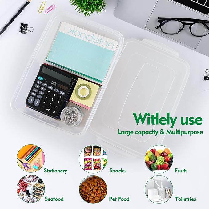 Anbers Pack of 3 Plastic Storage Bins with Latching Lid 14 QT Rectangle Dough Organizing Boxes Clear