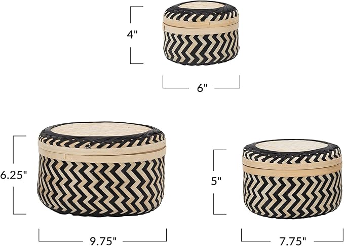 Bloomingville Boho Bamboo Lids Set of 3 Sizes Storage Box Black &amp Natural 3
