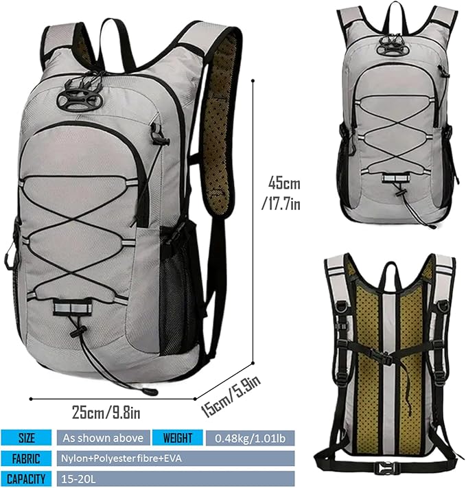 Lightweight Cycling Hydration BackpackLarge Capacity Pack for TravelHikingClimbingSkiingRunning Daypack for Men Women (Grey)