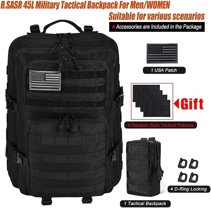 45L Tactical Backpack for Men Women Military Assault Pack with MOLLE Large 3 Day Bug Out Bag for Hiking Camping