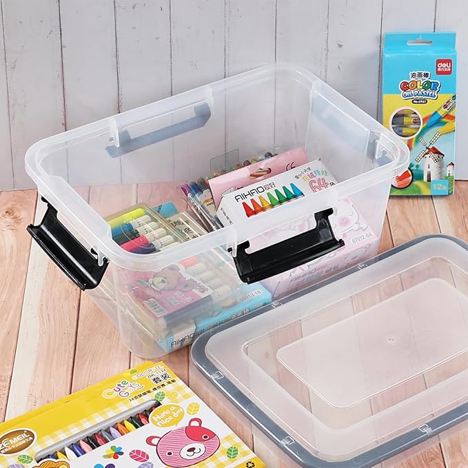 12 Quart Clear Plastic Storage Box with Lid Latching Storage Box Pack of 6