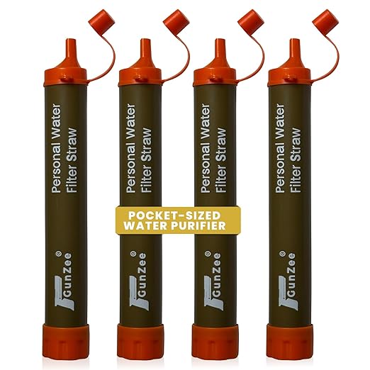 GunZee Personal Water Filter Straw Reusable Straws for Drinking Clean Filtered Water Portable &amp Lightweight Ideal for Camping Hiking Fishing and Backpacking Survival Gear and Supplies 4-P