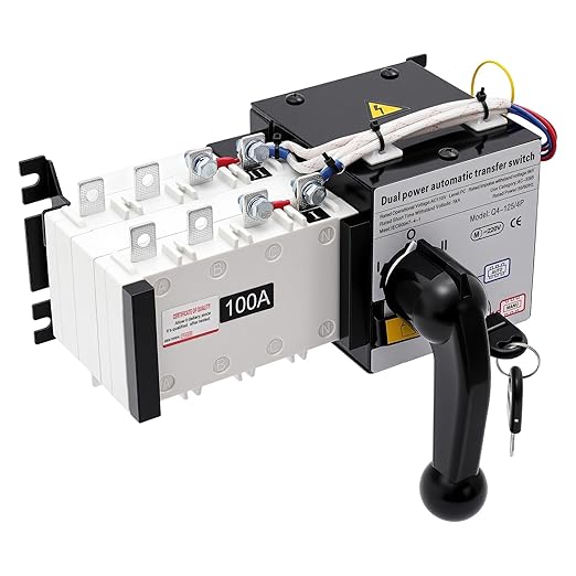 63A 110V Dual Power Automatic Transfer Switch Manual Transfer Switch 50/60Hz Din Rail Mounted Mini ATS 2/3/4P 63/32A for Hone Generator and Backup Power RV (4P 100A)