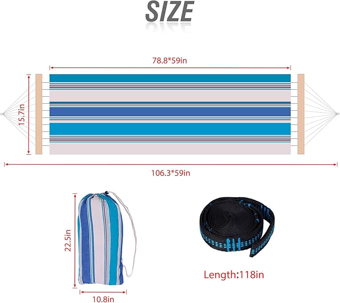 Cotton Hammock with Spreader BarPortable Camping Hammock with Travel BagTree Straps KitPerfect for GardenPatio and Backyard Island Breeze