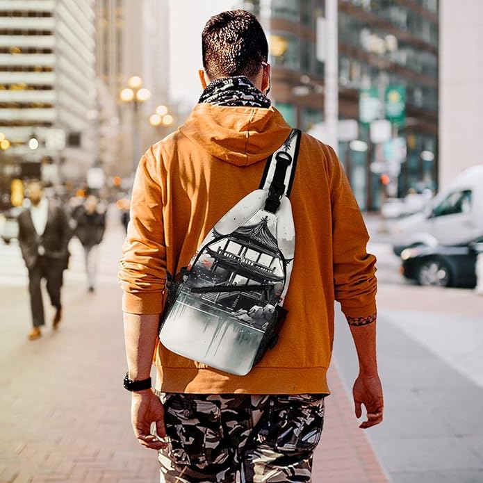 Chest Bag Chest Bag for Men Tactical Running Chests Pack Outdoor Sports Chests Bag Chinese Ink Painting Sling Backpack Women Suitable for Hiking Running Cycling And Shopping