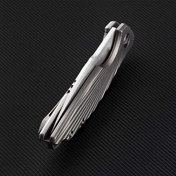 Folding Knife Pocket Knife EDC Knife with Clip Survival Knife Hunting Knife - M390 Steel Titanium Handle - Outdoor Hunting Hiking Survival Camping Knife with Sheath Gifts for Men (Grey)