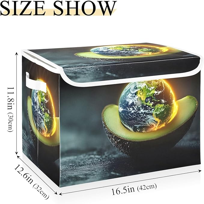 AIXIWAWA Lidded Storage Cube (Avocado with Earth) Fabric Foldable Closet Bins with Flip Lid and Handles Organizer Basket Container 16.5 x 12.6 x 11.8 IN