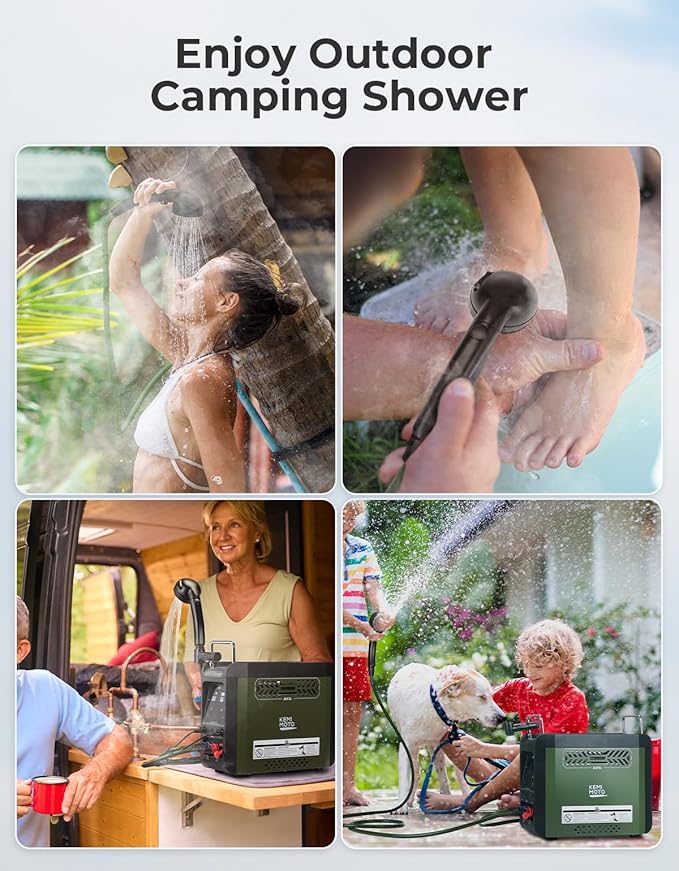 KEMIMOTO Portable Water Heater Thermostatic Propane Water Heater with Pump Max 100 Mins 3s Instant Hot 20000 BTU 4000mAh Rechargeable Battery Suits for Outdoor Camping Cleaning