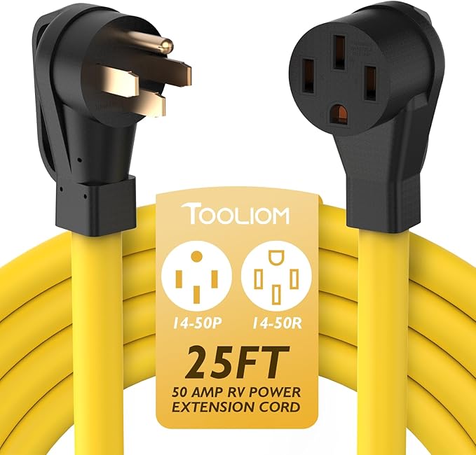 TOOLIOM 50 Amp Generator Cord NEMA 14-50P/14-50R 50 Amp RV/EV Extension Cord 125/250V 12500W 6/3+8/1 AWG STW Power Extension Cord for Generator RV/EV Trailer Camper UL Listed (25FT)