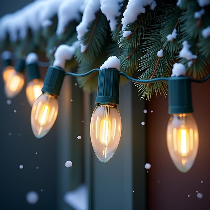 YULETIME Warm White C9 LED Christmas Lights 25 Feet 25 Count 12 Spacing Clear Smooth Bulbs UL Certified Outdoor String Light Set (Warm Clear)
