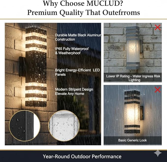 2Pack 15inch Outdoor LED Wall Lights4000K Day White Outdoor 18W Wall Light Aluminum Body Waterproof IP65 led Porch Light for House Patio Garage Garden.(No Sensor)