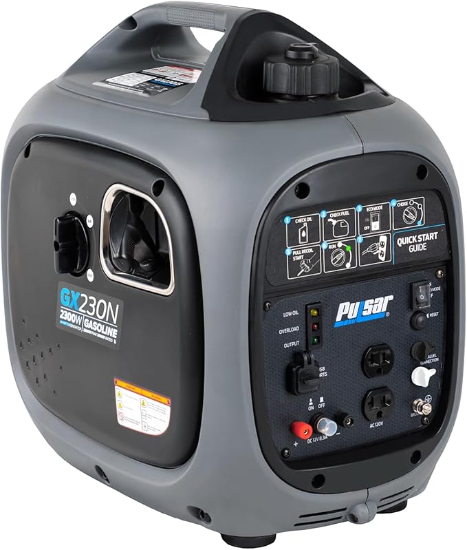 Pulsar 2300W Portable Gas-Powered Quiet Inverter Generator for Home Emergency Backup Parallel Capability With USB Outlet Long Run Time GX230N