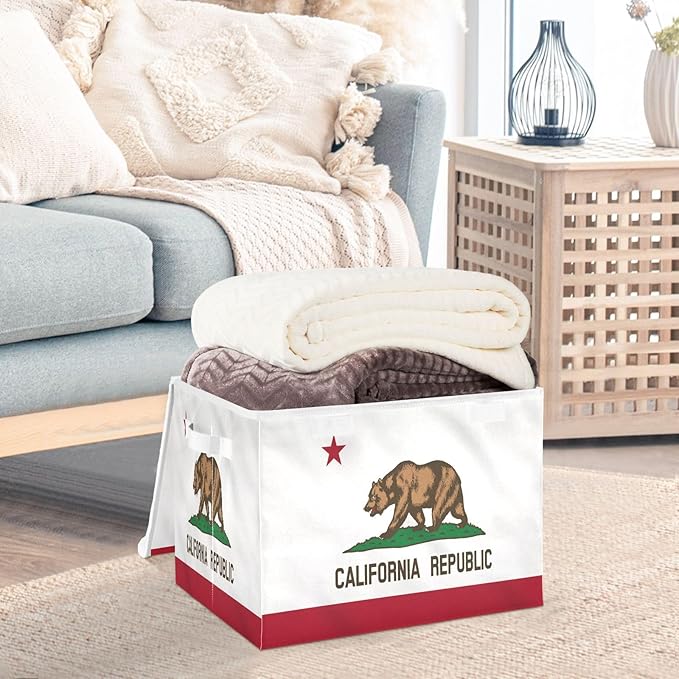 California State Flag Storage Bins with Lid Collapsible Storage Baskets Lids for Storage for Office Supplies Office