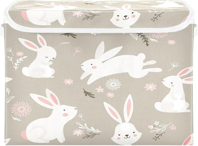 YETTASBIN Easter Bunny Storage Basket with Lid and Handles Large Collapsible Fabric Storage Bins Durable Storage Organizer for Shelves Closet Bedroom School Office Home Decor