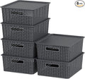13 Quart Plastic Storage Baskets with Lid Weave Organizing Bins Gray 6 Packs
