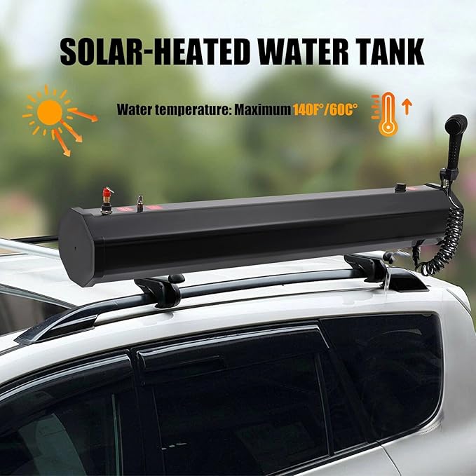 Pressurized Water Tank for Outdoor Camping and Vehicle Storage Portable Solar Shower for Overlanding and Roof Rack Use