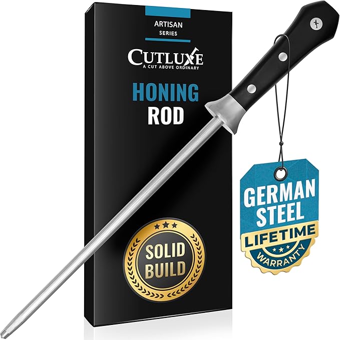 Cutluxe Honing Rod Professional Knife Sharpener Rod – 10 Honing Steel – Ergonomic Handle Design Grilling Gifts for Men – Artisan Series