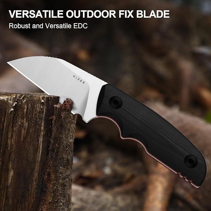 Kizer Snick Fixed Blade Knife with Sheath 2.68 AEB-L Steel Sheepfoot Camping Knife with Black G10 Handle EDC Knives for Hiking 1085A1