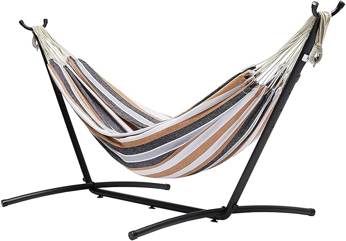 Amazon Basics Double Portable Hammock with Space Saving Steel Stand and Carrying Case 2 Person 470lb Capacity Multi Color 118 x 46 x 39