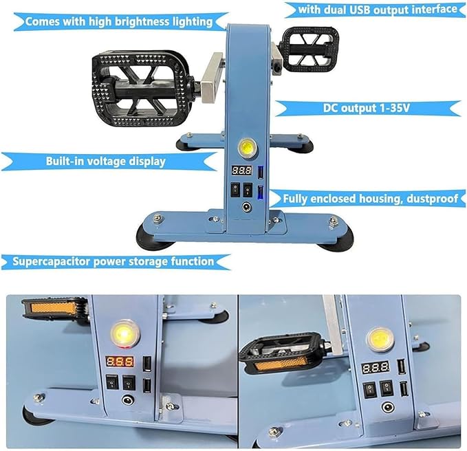 Foot Pedal Power Generator Emergency Pedal Generators with 2 USB Fast Charging Sockets 100w Portable Exercise Bike Generator Led Lighting Emergency Power Supply for Outdoor