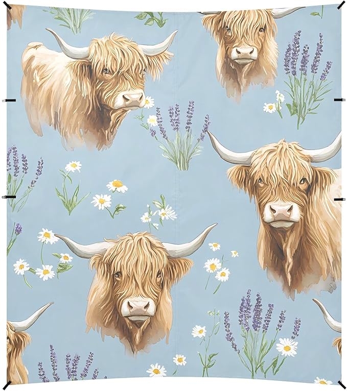 ALAZA Highland Cattle Lavender Pattern Beach Tent Sun Shelter Portable Canopy Sunshade for Outdoor Camping Picnics Backyard Fun 10x9 ft