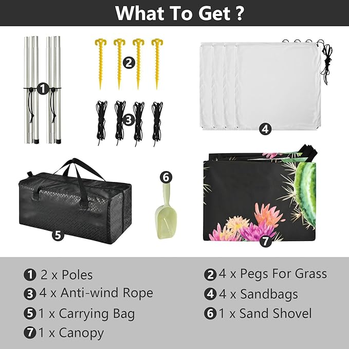 Beach Canopy with Windproof Ropes &amp Sandbags Beach Tent Sun Shade Sun Shelter for Camping Trips Fishing Backyard Fun or Picnics Cactus