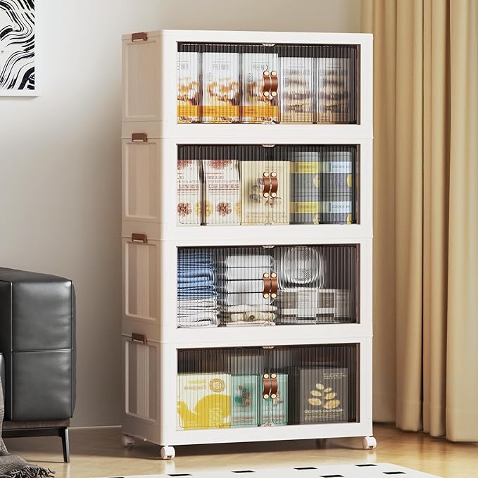 SAILUN 127Gal/508Qt Extra Large Stackable Storage Bins Folding Collapsible Storage Bins with a Lid Closet Organizers Blush White 28 W x 17 D x 61 H