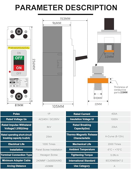 DIHOOL 400 Amp Heavy Duty Battery Disconnect Switch DC Circuit Breaker for Car Audio RV Marine Boat Truck Trolling Motors