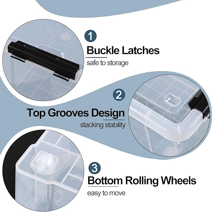 4-Pack 22 Quart Plastic Storage Bins with Wheels Latching Storage Box Bin Clear
