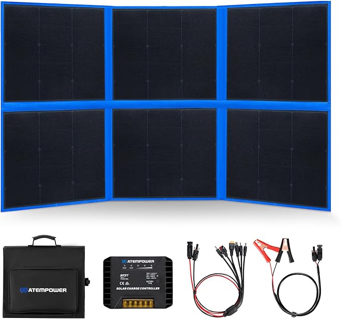 ATEM POWER 300W Portable Solar Panel Foldable Solar Panel HPBC Chip 20A MPPT Charger Controller 5V USB Output for 12/24V Battery/Power Station Outdoor Camper RV Hiking Durable Anti Cracking Coating