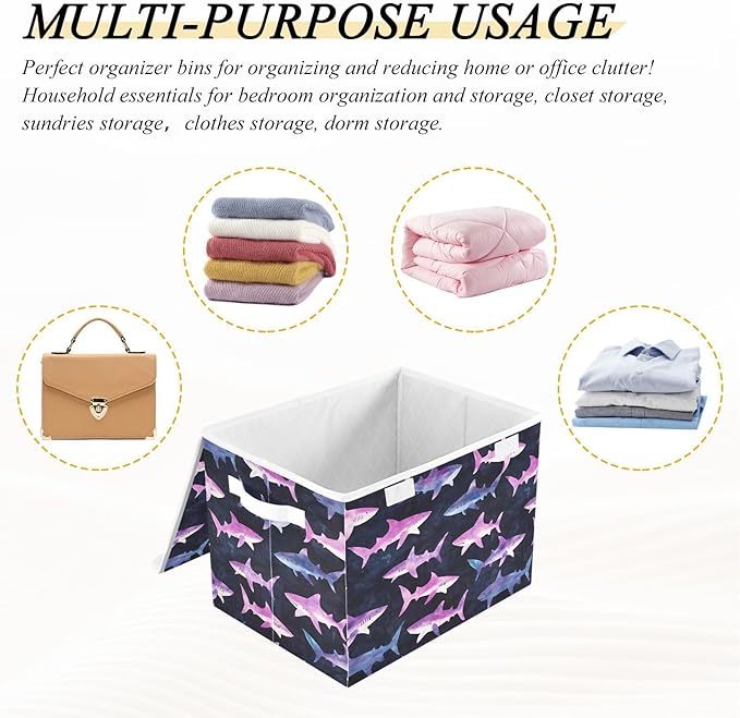 Storage Cube with Lid Silhouettes Sharks Print 16.5×12.6×11.8 IN 1 Pack Collapsible Large Capacity Foldable Storage Basket Bin Organizer