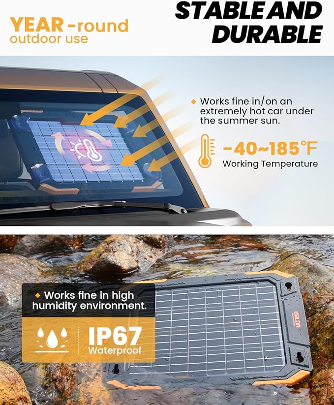 BALDR 12V Solar Battery Charger 13W Waterproof Dual Sided Battery Maintainer IP67 MPPT Trickle Charger for Car Trailer Lawn Mower Boat