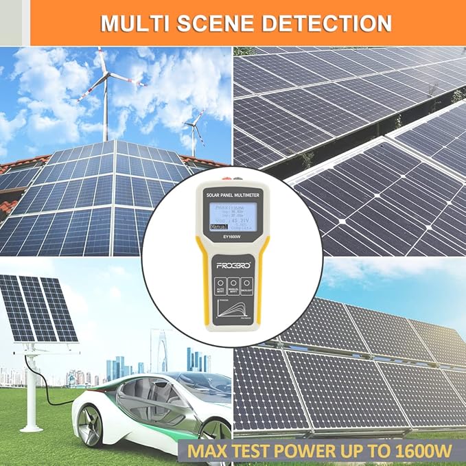 FrogBro Upgrade Solar Panel Tester Photovoltaic Multimeter Upgrade 1600W with Ultra Clear LCD Smart MPPT Open Circuit Voltage Troubleshooting Utility Tool for Solar PV Testing (LCD 1600W)