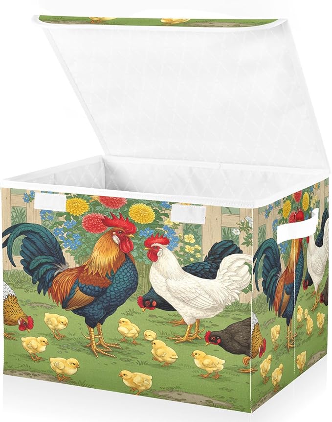 senya Baskets Collapsible Storage Bins with Lids Rooster Chick Flower Farm Storage Boxes Clothes Baskets for Organizing