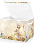 senya Easter Baskets Collapsible Storage Bins with Lids Flowers Rabbit Oil Painting Storage Boxes Clothes Baskets for Organizing
