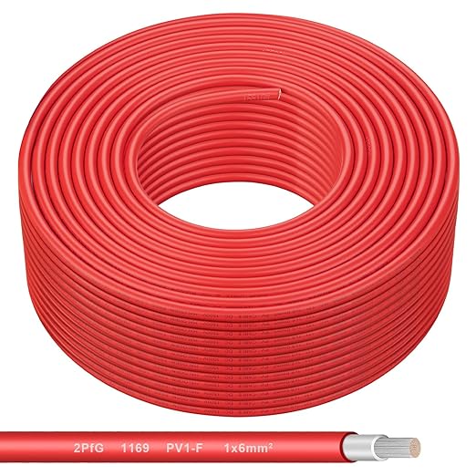 Solar Panel Wire - 200FT Red Tinned Copper Wire 10AWG (6mm²) PV Wire Solar Extension Cable for Outdoor Automotive RV Boat Marine Solar Panel - Red (10AWG 200FT)