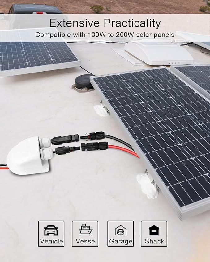 TIKSCIENCE Solar Extension Cable Weatherproof Entry Gland Junction Box with Female and Male Connector Adapter 10Ft 10AWG Solar Panel Cable Connector for RV Boat Van Solar Panels Camper