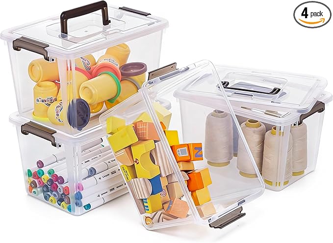 ITYLIFE CITYLIFE Citylife 4 Packs Plastic Storage Bins with Latching Lids Clear Storage Box with handle Stackable Storage Containers for Organizing Toys Crafts Legos Tools