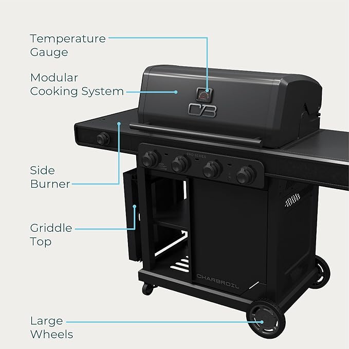 Charbroil Pro Series with Amplifire Infrared Technology 4-Burner Propane Gas Grill Cabinet with Side Burner Black - 463281024
