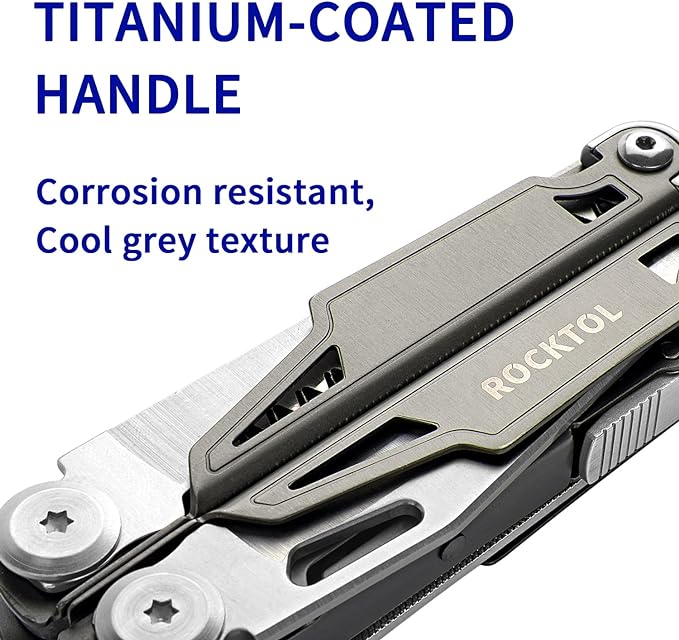 ROCKTOL Multitool19-in-1 Multitool Pliers with Titanium-plated Handle Safety Locking Lightweight EDC Tool and Nylon Sheath for MenOutdoor SurvivalHikingCamping