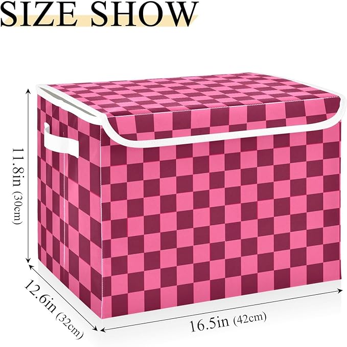 Collapsible Storage Bins with Lids Decorative Fabric Storage Cubes Closet Organizer and Storage Basket Boxes Containers for Clothes Box Chest Folding Rectangle Checkered Hot Pink