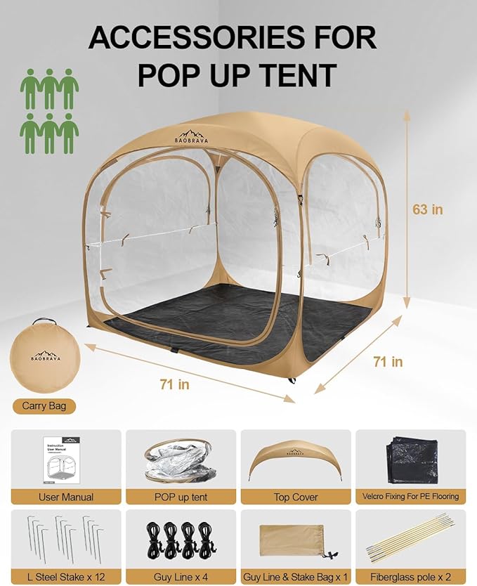 Baobrava Pop Up Sports Tent - Thick PVC Scratch-Resistant Bubble Clear Tent Instant Weather Proof Pod with Extra Top Cover for Soccer Football Games Outdoor Events 5-6 Person