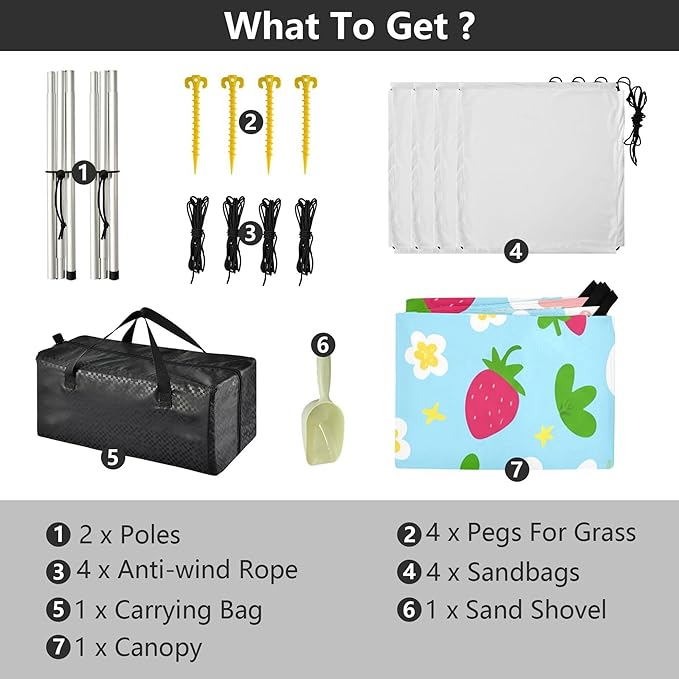 Rabbit Beach Canopy Sun Shelter with Sandbags &amp Sand Shovel &amp Windproof Ropes - Portable 110x126 Beach Shade Beach Tent for Camping Picnics