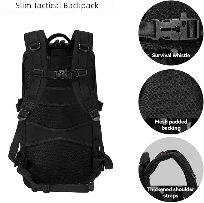 AMHEH 20L 1050D Slim Tactical Backpack - 13 Laptop Suspended Protection Heavy Duty Urban Commuting Everyday Carry Daypack Black