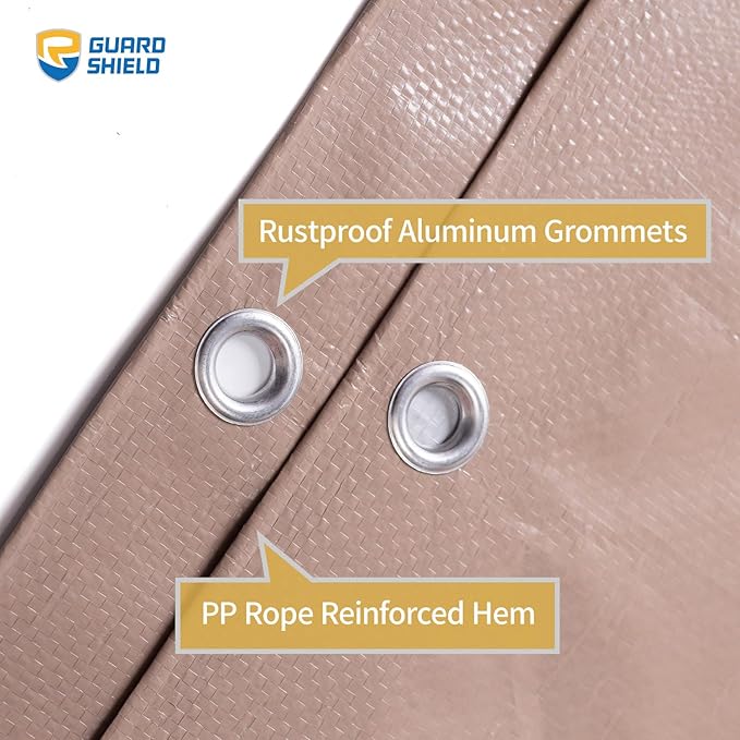 GUARD SHIELD Tarp 10x12 Feet Waterproof Tan/Silver Tarps 8Mil Multi Purpose UV Resistant Cover for OutdoorCampingTentBoats