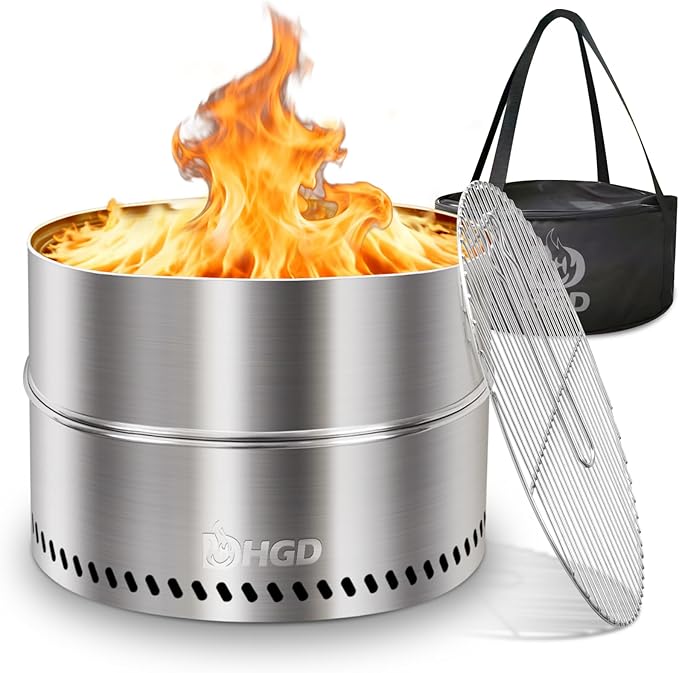 HGD 20 inch Smokeless Firepit Outdoor Portable Smokeless Fire Pit for Camping with Travel Bag Stainless Steel Wood Burning Stove for Backyard &amp Patio Easy Setup &amp Compact Storage